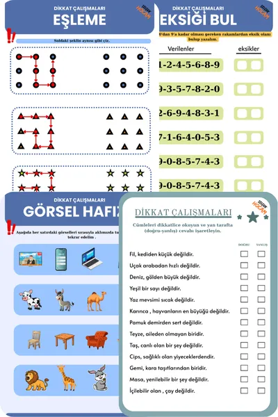 dikkat ve algı çalışma sayfaları