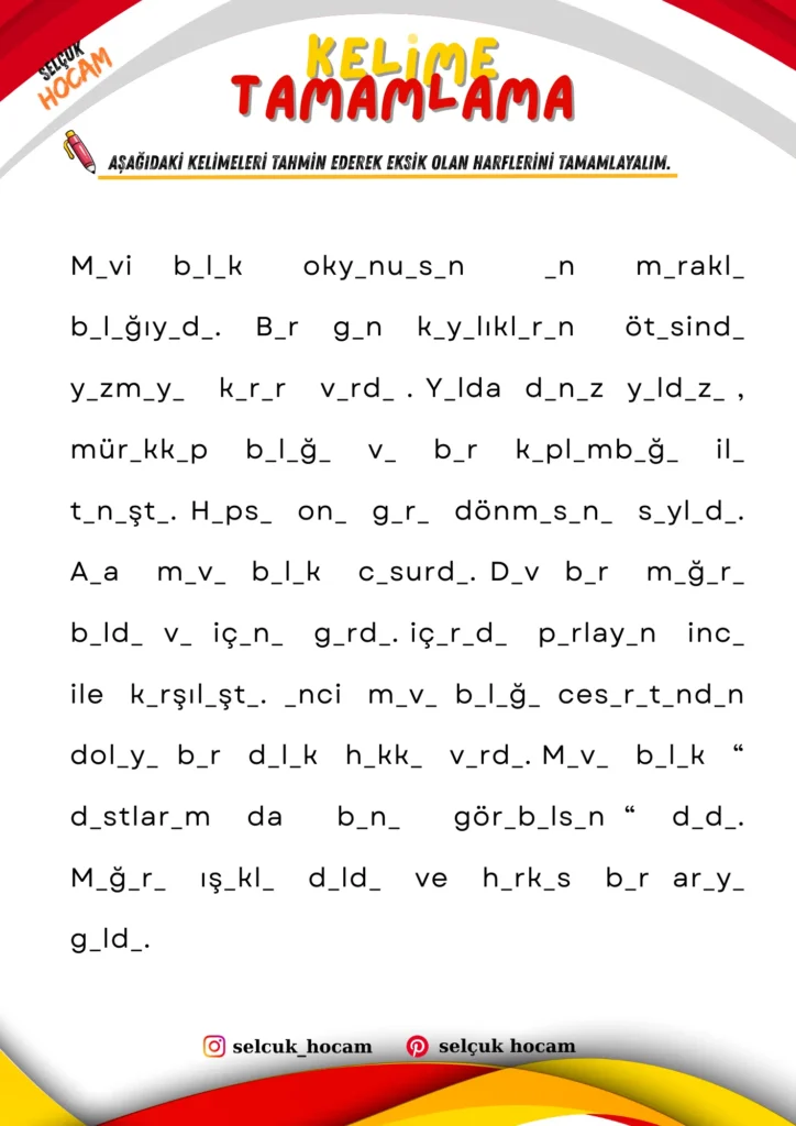 ilkokul kelime tamamlama dikte çalışmaları