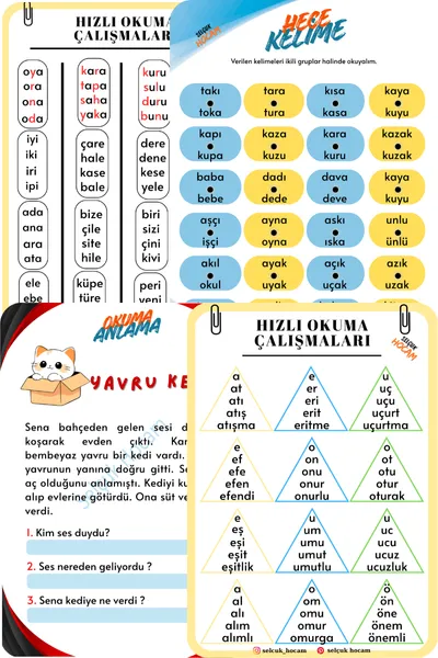 ilkokul 1.sınıf ve özel eğitim okuma ve anlama becerileri için çalışma sayfları