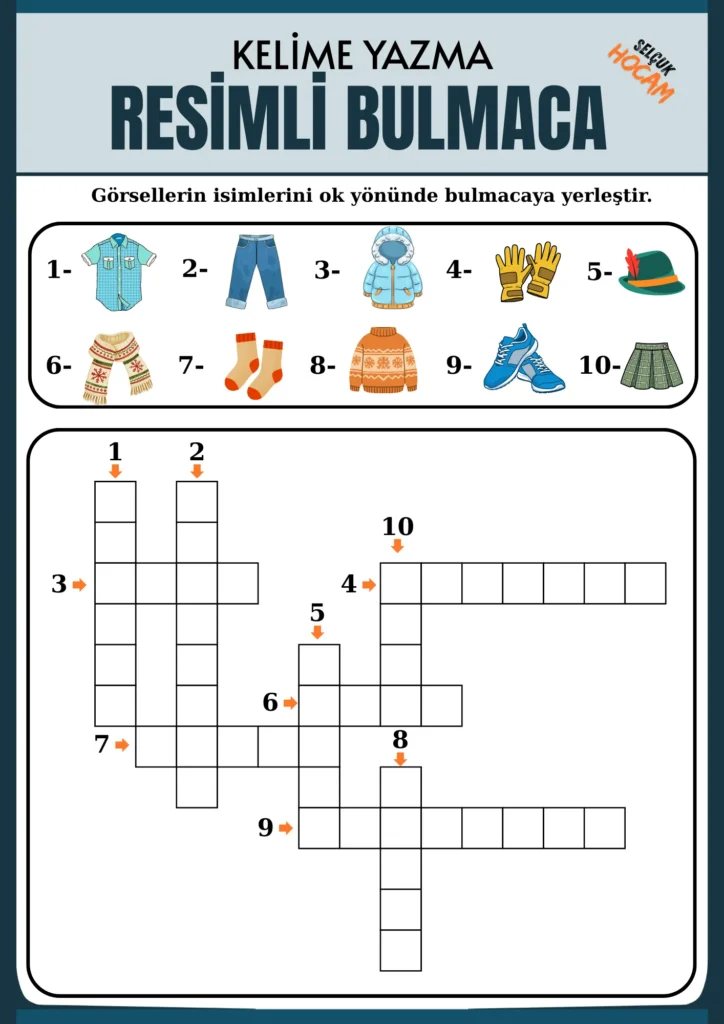 ilkokul-özel eğitim resimli kelime bulmaca, kelime yazma, dikte çalışmaları