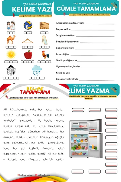 ilkokul ve özel eğitim yazı yazma ve dikte çalışmaları